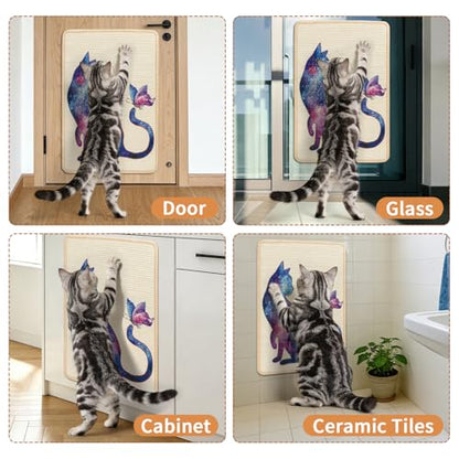 Sisal Cat Scratcher Mat Cat Wall Scratcher for Indoor Scratch Pad Wall Mounted Scratching Post to Protect Couch Carpet Furniture 23.6"x15.7" (Purple Butterfly Cat) - color: Purple Butterfly Cat