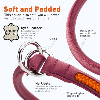 Dogline Soft and Padded Round Leather Choke Collar for Dogs (Pink, W3/8-in x L20-in) - color: Pink, size: W3/8-in x L20-in
