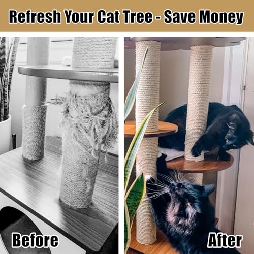 Catry Cat Scratching Post Replacement, 6-20 Inch Multi-Option Posts, Universal Replaceable Post for Feline Home Repair/Refresh with M10/M8 Screw Kit, Natural Sisal Rope, DIY Cat Tree - size: 12 Inches