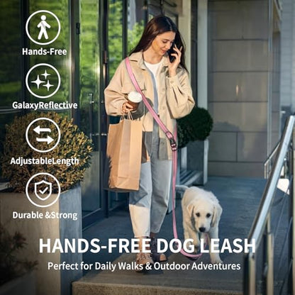 Hands Free Dog Leash by Kazazoo, Adjustable 5.8-8.5FT Waist & Crossbody Leash with Quick Off Buckle, Reflective Stitches for Walking, Jogging,Medium to Large Dogs & Puppies M Size Pink - color: Pink, size: M