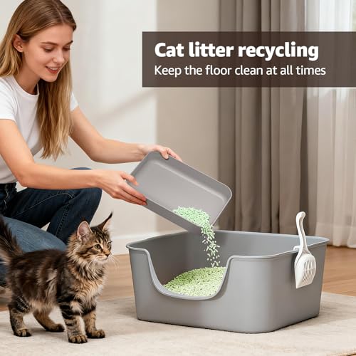 Litter Box Step, Litter Box Ramp/Catcher with Filter Function, Anti-Tracking & Easy to Clean,Non-Slip,Ideal for Small & Elderly Cats,Grey