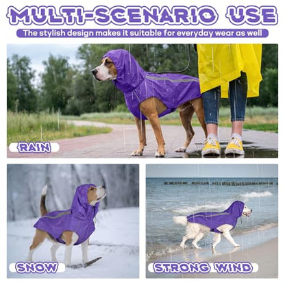 Dog Raincoat with Reflective Strip Hoodie, Waterproof Dog Raincoats, Adjustable Lightweight Hooded Poncho Dog Rain Jacket, Snowproof Windproof Clothes, Dog Raincoat for Large Dogs - color: Purple, size: XXL