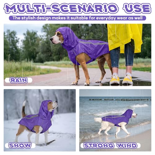 Dog Raincoat with Reflective Strip Hoodie, Waterproof Dog Raincoats, Adjustable Lightweight Hooded Poncho Dog Rain Jacket, Snowproof Windproof Clothes, Dog Raincoat for Large Dogs - color: Purple, size: XL