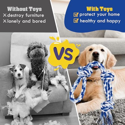 WDZZHOT [3 Pack] Dog Rope Toys for Large and Medium Aggressive Chewers, Nearly Indestructible Rope Chew Toys, Heavy Duty 100% Cotton Tug of War Dog Toy for Boredom, Teeth Cleaning