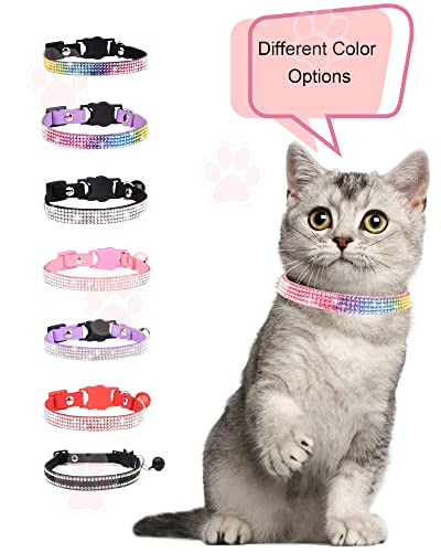 Solmoony Breakaway Cat Collars with Bell,Adjustable Safe Kitten Collar,Cat Collars for Girl Cats with Rhinestone Soft Velvet (Pink1) - color: Pink1