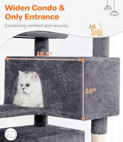 Made4Pets Cat Tree Tower 56in Cat Tower for Indoor Cats Kitten Tree Multi-Level Cat Tree with 2 Condo Furniture Activity Center with Scratching Posts Funny Toys Kittens Pet Play House, Grey - color: Grey