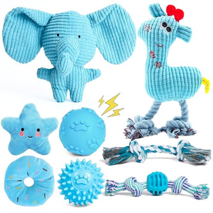 8 Pack Luxury Puppy Toys for Teething Small Dogs, Puppy Chew Toys with Squeaky Dog Toys, Balls and Rope Dog Chew Toys, Dog Toys to Keep Them Busy (Blue, 8-Pack) - color: Blue, 8-pack