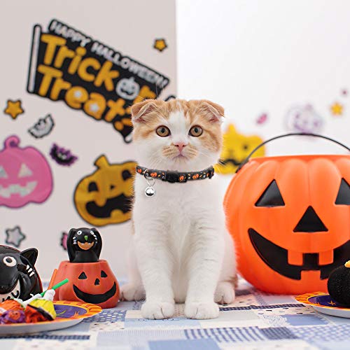 3PCS Halloween Breakaway Cat Collars with Bell Safety Adjustable Soft Nylon for Kitten Collars
