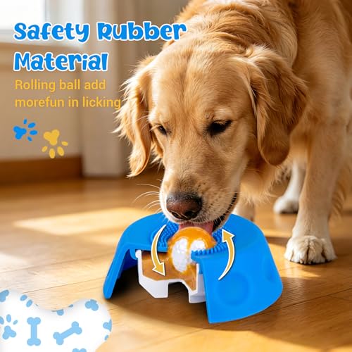 Slow Feeder Dog Bowl with Interactive Roll Ball, Anti-Slip Dog Lick Bowl for Liquid Treats, Bone Broth & Yogurt, Anxiety Relief Boredom Puzzle Feeder for Small Large Dogs