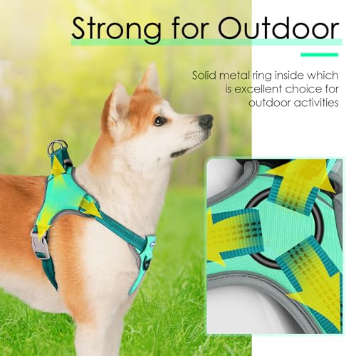 ThinkPet No-Pull Harness, Escape Proof Step-in Reflective Dog Vest Adjustable Breathable Halter Harness with Back/Front Clip for Better Control - color: Dark Green, size: Medium