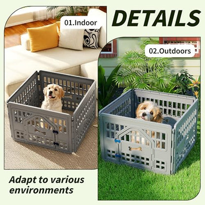 Dog PlayPen Indoor,4-panelPuppy Playpen Outdoor Waterproof,Heavy Resin Puppy Fence for Small Medium Dogs,Spacious Exercise Area,Easy to Clean,Foldable in Half(33.5 * 33.5 * 23.82in)