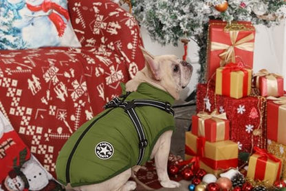 Dog Jackets for Winter Windproof Waterproof 2 in 1 Outfit Cold Weather Coat Dog Vest Harness Puppy Winter Warm Jacket Green M - color: ArmyGreen, size: Medium