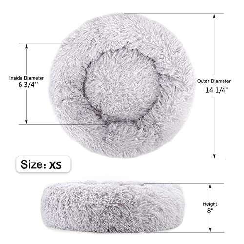 Calming Donut Dog Bed for Small to Medium Dogs & Cats - Plush Faux Fur Anti-Anxiety Pet Bed with Machine Washable Cover & Non-Slip Base - color: Light gray, size: X-Small 15.7''