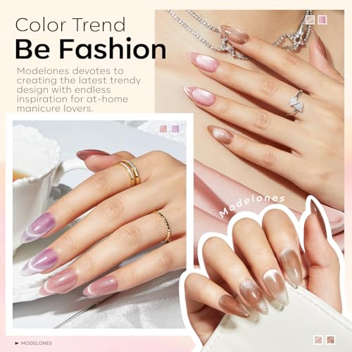 modelones Cat Eye Gel Nail Polish 6 Colors Nude Pink Brown Purple Cat Eye Nail Polish Glitter Semi-transparent Holographic 9D With Magnet Pastel All Seasons Soak Off Led Nail Art DIY Salon Gifts - color: A1-Cozy Glow Cat Eye