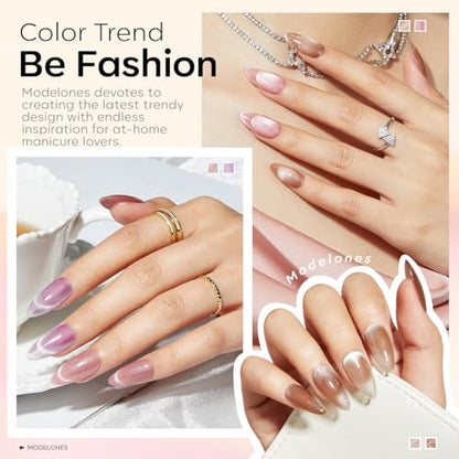 modelones Cat Eye Gel Nail Polish 6 Colors Nude Pink Brown Purple Cat Eye Nail Polish Glitter Semi-transparent Holographic 9D With Magnet Pastel All Seasons Soak Off Led Nail Art DIY Salon Gifts - color: A1-Cozy Glow Cat Eye