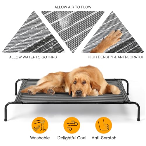 Cooling Elevated Dog Bed,Reinforced Large Cot Bed, Raised Outdoor Dog Hammock, Lifted Pet Platform with Frame &Washable Waterproof Teslin Mesh &Anti-Slip Feet,50" D x 31" W x 8" H