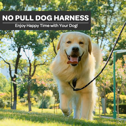 Plaid Dog Harness for Medium Dogs, Reflective No Pull Adjustable Pet Vest with Front Clip, Leash, Easy Control Handle and Seat Belt, Beige&White, M - color: Black & White, size: Medium
