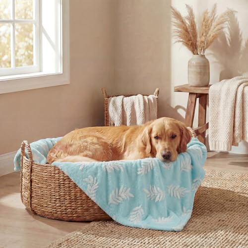 Horaldaily Pets Flannel Blanket, Blue Leaves 3D Textured Soft Fuzzy Fluffy Plush Cozy Fleece Premium Blankets for Dog Cat Puppy Kitten Couch Protection, 30x40 - color: Blue, size: 30''x40'',Large
