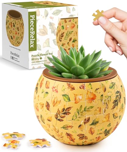 PieceRelax 3D Puzzle Planter 80 Pieces - Flower Pot - Elegant Green, for Mom, Home Decor Flower Pots for Indoor Cactus, Succulents Pots [K1105] - color: Elegant Green