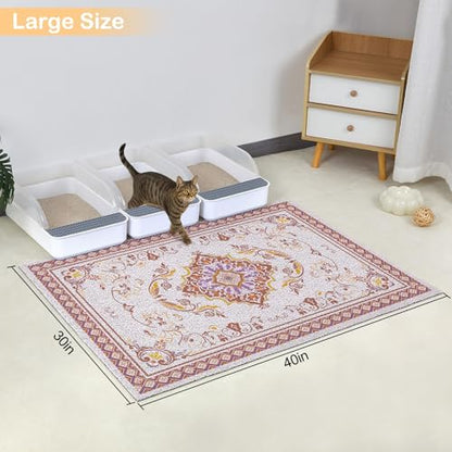 Glittme Cat Litter Mat with Non-Slip Bottom Litter Box Mat 40"X30" Litter Trapping Mat Easy to Clean Washable Cat Food Mat for Kitty,XL - color: Brown, size: 40"x30"