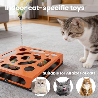 2026 New Metal Cat Scratch Puzzle Enrichment Box,cat Puzzle, 1 Spring-Loaded Colorful Feather Stick with a Bell,No Assembly Required, All Cats Indoor Play Toy - color: Hermès Orange