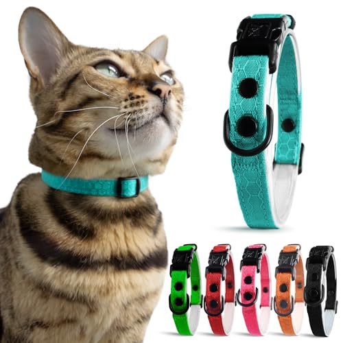 OutdoorBengal Blue Breakaway Kitten Collar - Ultra Safe Quick Release Cat Collar for Small Kittens Under 6 Months – Soft-Padded, Lightweight, Adjustable, Thin and Comfortable, No Bell (Blue, Kitten) - color: Caribbean Blue, size: Kitten