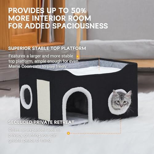 Cat House for Indoor Cats – Foldable Cat Cave & Covered Cat Bed, Cozy Hideaway for Small Pets and Large Cats (23.6"x16"x12.8"),Black - style: Black