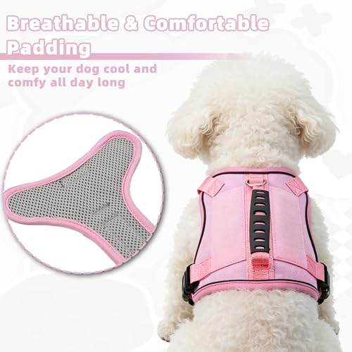 AIITLE Medium Dog Harness No Pull, Reflective Adjustable Vest with Handle, No Choke Design, Dual Metal Leash Clips for Walking Training Running Camping, Small Medium Breeds - Pink L - color: Pink, size: L