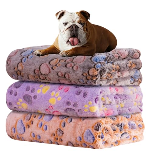 Rezutan 1 Pack 3 Blankets for Dogs, Dog Blanket for Medium Pet Cat, Premium Soft Fluffy Suitable for Dog Kennels & Beds, Gifts Puppy Blanket Essentials, 30x20inch, Tan/Purple/Brown - color: Tan/Purple/ Brown, size: Medium,30x20Inch