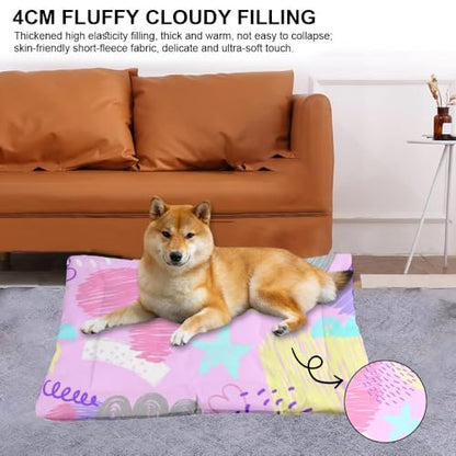 Pastel Doodle Hearts Dog Bed Small Size Dog Washable Crate Mat Machine Washable Crate Pads Small Bed for Non-Slip Bedding for Beds Pet Mats Doggy Beds Indoor Outdoor 36X24 Inch - size: 36 × 24 inch