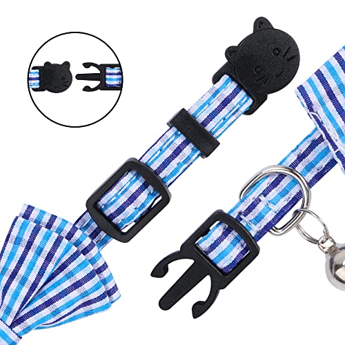 Faleela 2 Pack/Set Cat Collar with Cute Bow Tie and Bell,Breakaway Plaid Shirt Collar for Kitty Adjustable Safety - color: 2023new-Blue Plain