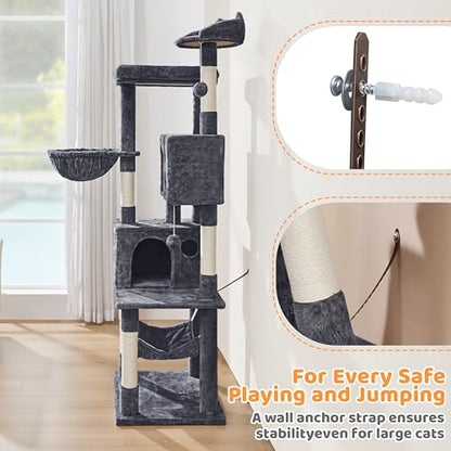 Yaheetech 73inch Cat Tree, Cat Stand Furniture with Scratching Posts Perches Hammock as Indoor Kittens Activity Center - color: Dark Gray, size: 73in