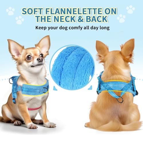 Lukovee No Pull Dog Harness and Leash Set, Soft Padded Small Dog Harness, Neck & Chest Adjustable Reflective Vest Puppy Harness with 4ft Lightweight Anti-Twist Dog Leash for Small Dogs (LBL, XS) - color: Light Blue, size: XS ( Chest 14'' ~ 18'')