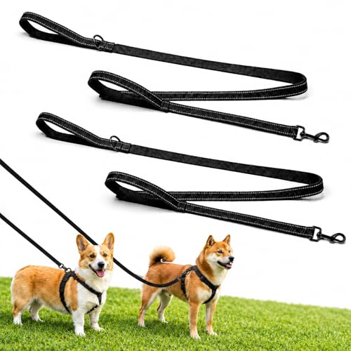 2 Pack Dual Handle Dog Leash, 6ft x 1in Heavy Duty Reflective Nylon Leash with Padded Grip, Traffic Handle, D-Ring, Tangle-Free Dog Lead for Small, Medium & Large Dogs, Safe Night Walks (Black+Black) - color: 2PCS-Black+Black