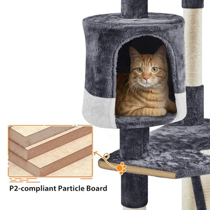 Yaheetech 79in Multi-Level Cat Trees Indoor Cat Tower with Sisal-Covered Scratching Posts, Plush Perches and Condo for Kittens, Cats and Pets - Dark Gray and White - color: Dark Gray and White
