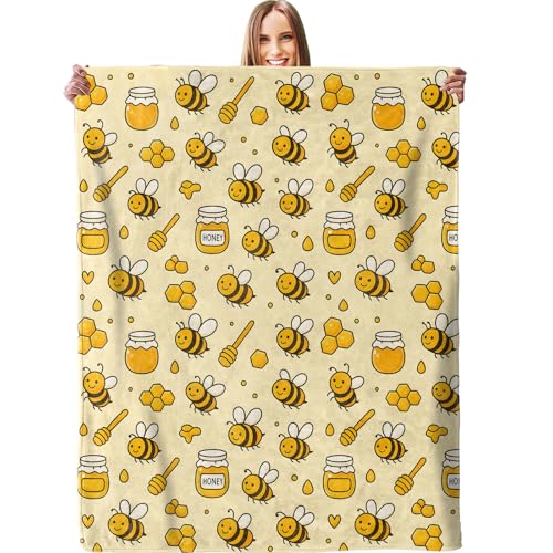 Cute Bee & Honey Blanket - Plush, Soft, Comfy, Lightweight, Warm, Fuzzy, Cozy Flannel Throw Blanket for Couch, Travel, Bed, Office, Outdoor - 50in×60in - color: Bee28, size: 50in×60in
