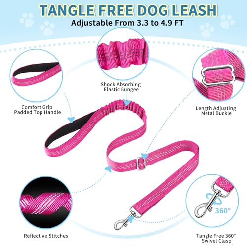 SlowTon No Pull Small Dog Harness and Leash Set, Puppy Soft Vest Harness Neck & Chest Adjustable, Reflective Lightweight Harness & Anti-Twist Pet Lead Combo for Small Medium Dogs (Fuchsia, S) - color: A-Fuchsia - With Front Clip, size: Small