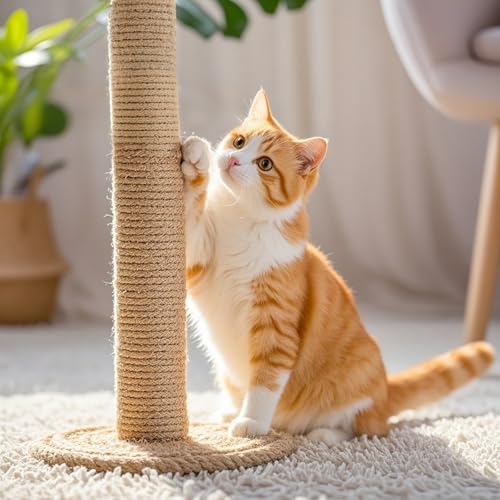 PowerKing Natural Sisal Replacement Scratching Post, 4 Pieces M8 Cat Scratch Post Refill Pole Parts for Refurbishment, White, Include Screws (Nature-15.7''+15.7''+7.87''+7.87'') - color: Beige, size: 15.7''+15.7''+7.87''+7.87'' (2.67''Thick)