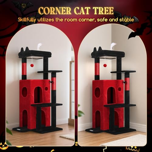 Globlazer Gothic Cat Tree Tower for Indoor Cats, 50-inch Goth Adult Cat Tree House for Large Adult Cats with Steps, Scratching Post, 2 Cat Caves, Dangling Toys, FC50, Blood-Goth - color: Gothic