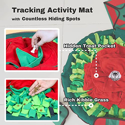 SmellyMatty Snuffle Mat for Dogs - Enrichment Hide & Seek Treat Toys (Large Nosework Sniff Mat + Food Puzzles) - Interactive IQ Game for Boredom (Spring Garden (5 Food Puzzles))