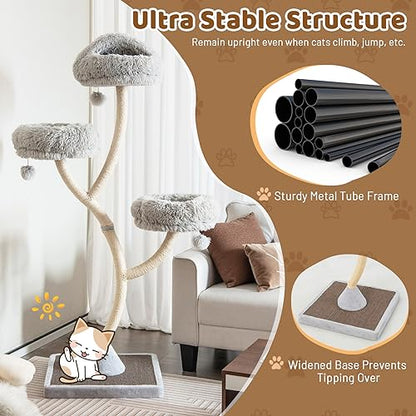 Tangkula Tall Cat Tree, 70 Inch Multi-Level Large Cat Tower with 3 Warm Perches, 3 Jingling Balls, Sisal Scratching Posts & Board, Modern Cat Tree for Indoor Cats Large Adult - color: Grey