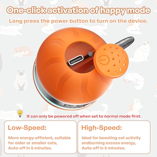 Automatic Cat Ball Toy,Self-Moving Interactive Cat Toy with Bird Chirping Sounds,3 Play Modes,USB-C Rechargeable – Electronic Cat Toys for Indoor Cats & Essential Pet Cat Supplies - color: Orange