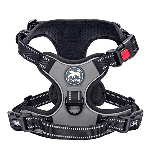 PoyPet No Pull Dog Harness, No Choke Front Lead Dog Reflective Harness, Adjustable Soft Padded Pet Vest with Easy Control Handle for Small to Large Dogs(Grey,XS) - color: Grey, size: XS