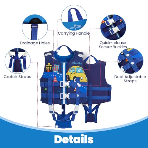 Toddler Swim Vest Neoprene Kids Float Jacket Swimming Aid for Children Girls and Boys 20-30-40-50-60-70-80Lbs with Dual Adjustable Safety Straps - color: City Cruise Blue, size: M(Age Recommend 3-6 Years)