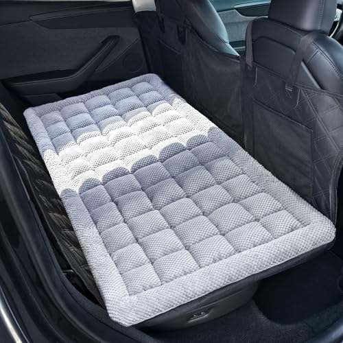 Dog Bed Mat for Car Backseat [Extra-Thick & Chew-Resistant], Road Trip Bed to Fully Protect Dog's Safety, Fits Trucks/SUVs Back Seat Cover Extenders, Grey, 54x24x1.8 inch