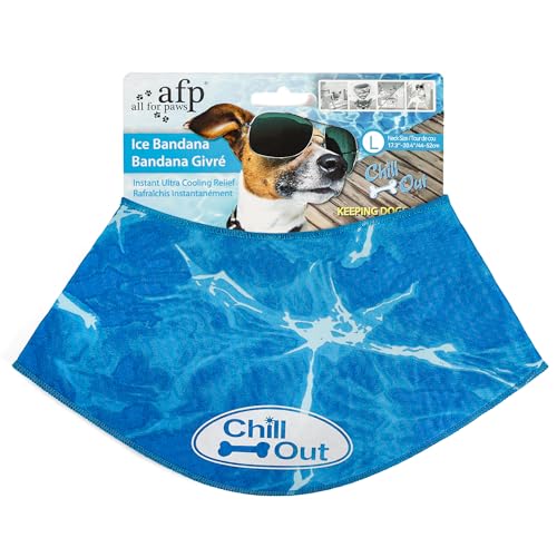 ALL FOR PAWS Dog Cooling Bandana, Cooling Bandanas for Large Dogs, Dog Cooling Neck Wrap, Cooling Scarf for Dogs, Blue Ice Dog Neck Cooler for Summer (L) - size: L