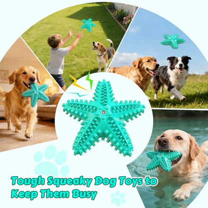Dog Chew Toys Floating Squeaky Toy for Aggressive Chewers Toothbrush Teething Cleaning Toys Outdoor Swimming Interactive Tough Toys for Medium and Large Dogs - color: Starfish-blue