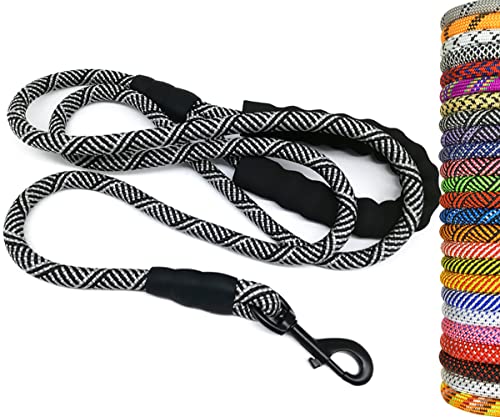 Heavy Duty Rope Dog Leash, 3/4/5/6/7/8/10/12/15/20/30 FT Long Dog Lead Nylon Pet Leash, Soft Padded Handle Thick Lead Training Leashes for Large Medium Dogs (15ft * 1/2", Black) - color: black, size: 1/2" * 15'