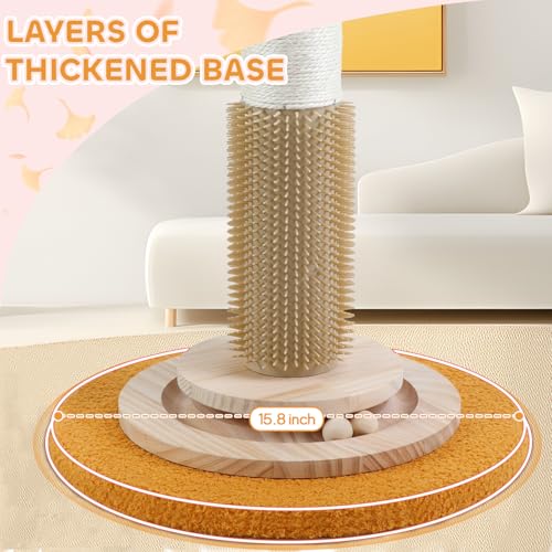 Cat Scratching Post,45'' Tall Scratching Post for Indoor Cats Adults,Cat Scratcher with 3.5Inch Diameter,Sisal Rope,Interactive Ball Toys,Self Groomer Brush for Large Cats Kittens - color: yellow-45inch