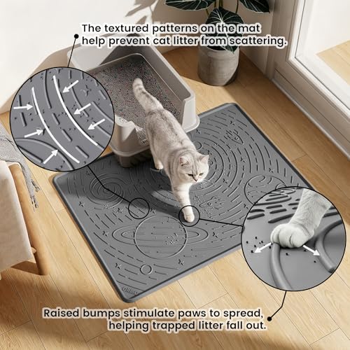 OHMO Cat Mat for Litter Box, Large 31.5x23.6 Dark Grey, High Edge Silicone Scatter Control Waterproof Trapping Mat - color: Dark Grey, size: 31.5"L x 23.6"W